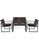 Gymax 4PCS Patio Conversation Furniture Set Yard Garden Outdoor w/ Coffee Table