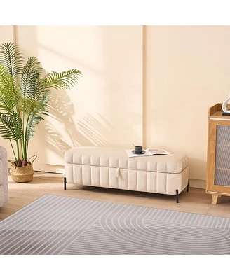 49.21 Inch Wide Velvet Upholstered Storage Bench with Flip Top Hidden Compartment for Bedroom Living Room Entryway or Window Seating Area-The Pop Home
