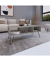 Selma Coffee Table with 4 Legs and 2 Shelves, Taupe