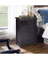 Gymax 2 Pcs 3 Drawers Nightstands End Table Storage Wood Side Bedside