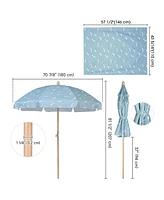 LAGarden Our Beach Umbrella for 6ft Beech Wood Pole w/ Tablecloth Printed Seagull for Outdoor Garden Summer Event Planning Small Patio Balcony