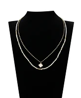 Unwritten Labradorite Stone Mother of Pearl and Cubic Zirconia Clover Layered Necklace Set