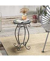 Small Plant Stand with Weather Resistant Ceramic Tile Tabletop