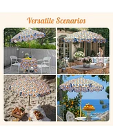 LAGarden Our Beach Umbrella for 6ft Beech Wood Pole w/ Tablecloth Printed Lemon Tree for Outdoor Garden Summer Event Planning Small Patio Balcony