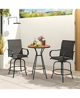 Gymax Outdoor Swivel Bar Stool Set of 2 w/Breathable Fabric and Heavy Duty Metal Frame Navy