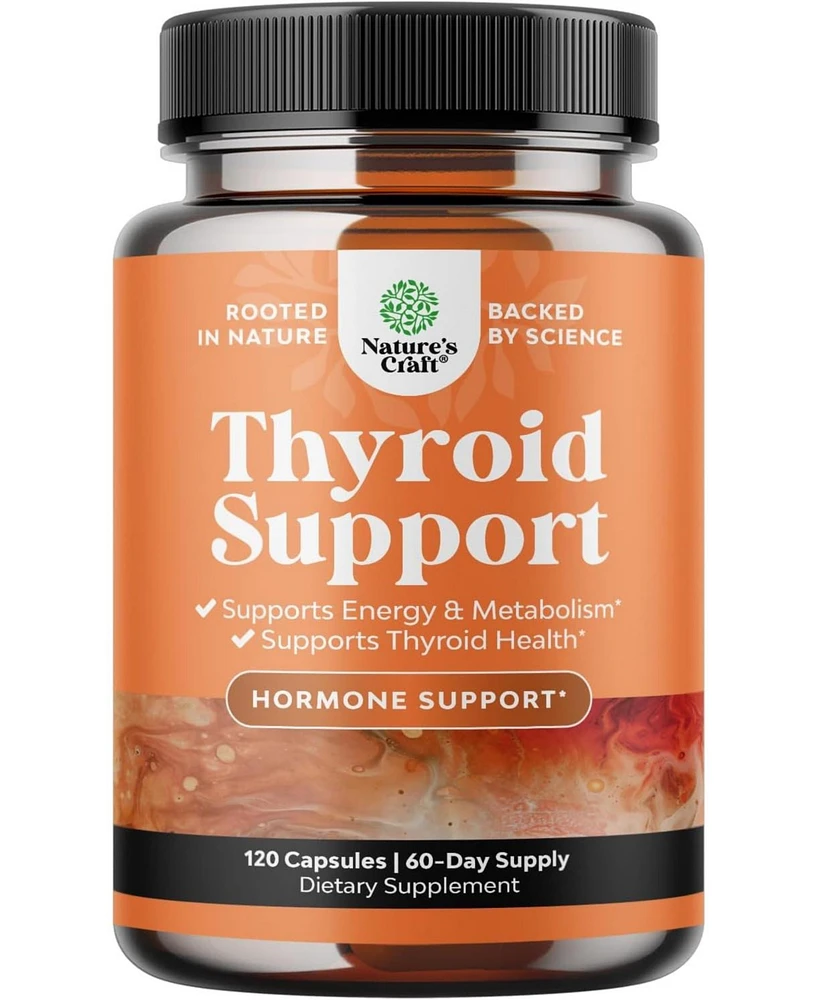 Thyroid Support Capsules | Iodine Thyroid Supplement | Tyrosine Bladderwrack Kelp Selenium and Ashwagandha | 120 ct