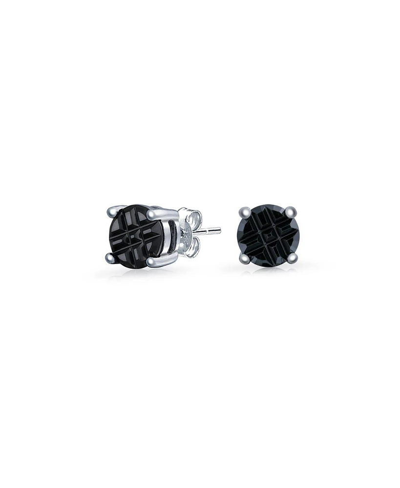 Bling Jewelry Geometric Cubic Zirconia Round Solitaire Black Invisible Cut Stud Earrings .925 Sterling Silver