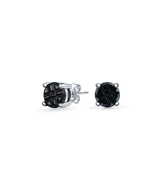 Bling Jewelry Geometric Cubic Zirconia Round Solitaire Black Invisible Cut Stud Earrings .925 Sterling Silver