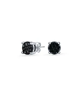 Bling Jewelry Geometric Cubic Zirconia Round Solitaire Black Invisible Cut Stud Earrings .925 Sterling Silver