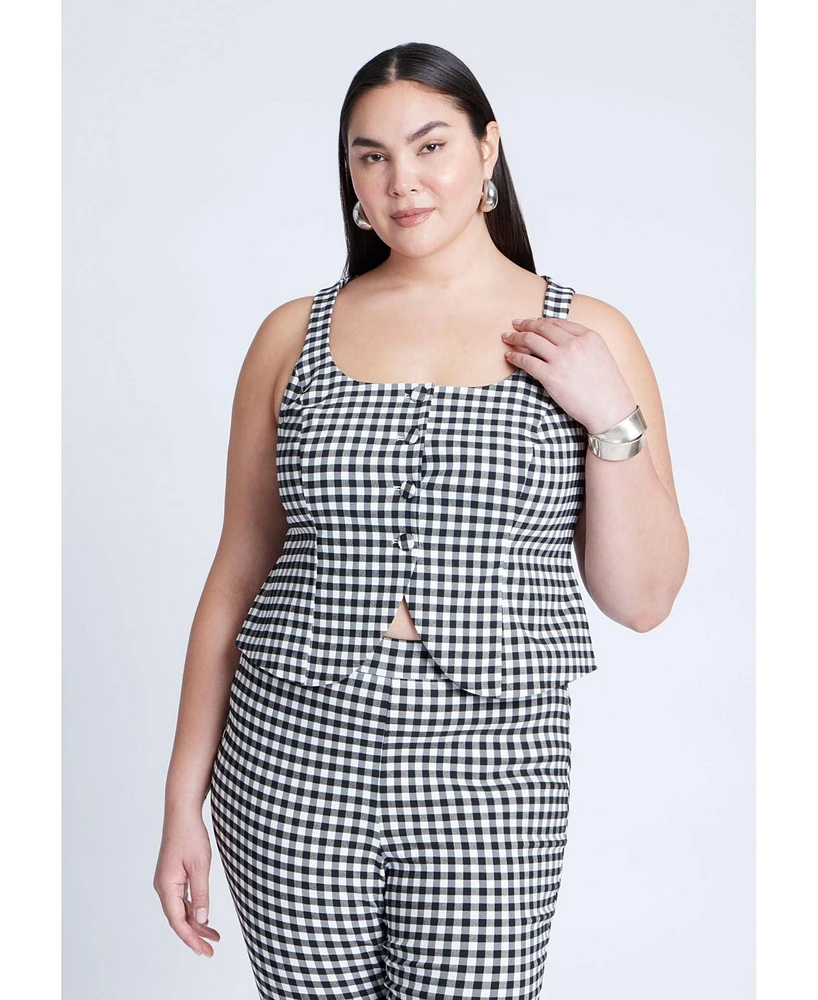 Eloquii Plus Gingham Square Neck Vest