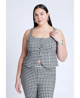 Eloquii Plus Gingham Square Neck Vest