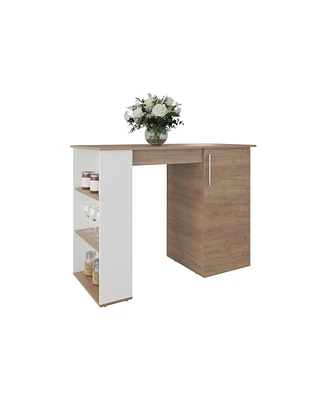 Rossiter Kitchen Island, 1 Door, 5 Shelves, Natural Oak/White