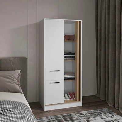 Ferndale Armoire, 1 Door, 1 Drawer, 4 Shelves, White/Natural Oak