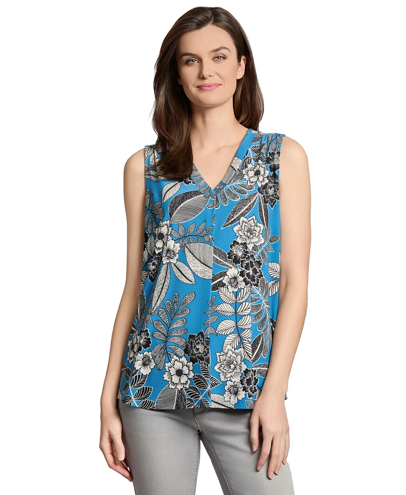 Jones New York Petite Floral-Print Sleeveless V-Neck Top