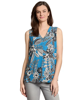 Jones New York Petite Floral-Print Sleeveless V-Neck Top