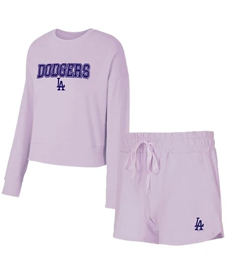 Concepts Sport Women's 3-Piece Lavender Los Angeles Dodgers Elevation Tri-Blend Long Sleeve T-Shirt and Shorts Set