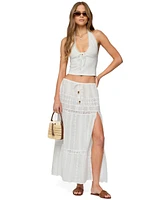 Edikted Women's Embroidered Cotton Lace Slitted Maxi Skirt
