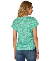 Democracy Petite Printed Side-Shirred Rolled-Cuff Top