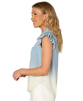 Democracy Petite Ombre Button-Front Flutter-Sleeve Top