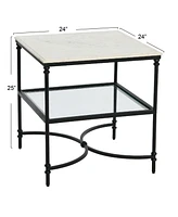 Creative Co-op 24" Libertine Genuine Marble and Metal Ogee Edge Square End Table