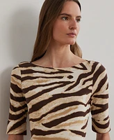 Lauren Ralph Petite Zebra-Print Stretch Cotton Boatneck Tee