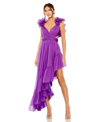 Mac Duggal Women's Ruffle Tiered Cut-Out Chiffon High Low Gown