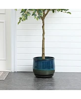 LuxenHome Blue and Green Ombre Round Decorative Ceramic Planter Pot