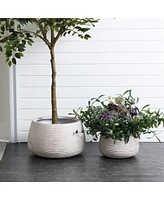 LuxenHome Speckled Off White and Brown Textured Ribbed Bowl -Inch Tall MgO Planter