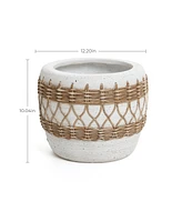 LuxenHome Boho White with Brown Accents -Inch Round MgO Planter