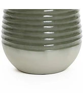 LuxenHome Emerald Ribbed Top with Ivory Bottom 14.6" Tall Resin Round Planter
