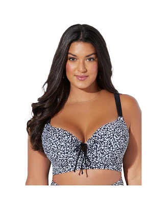 Swimsuits for All Plus Bra Tie Front Longline Underwire Bikini Top