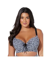 Swimsuits for All Plus Bra Tie Front Longline Underwire Bikini Top