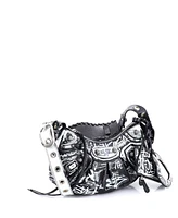 Pre-Owned Balenciaga Xs Le Cagole Graffiti Giant Studs Shoulder Bag Leather