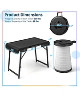 3 Pieces Folding Camping Table Stool Set with 2 Retractable Led Stools