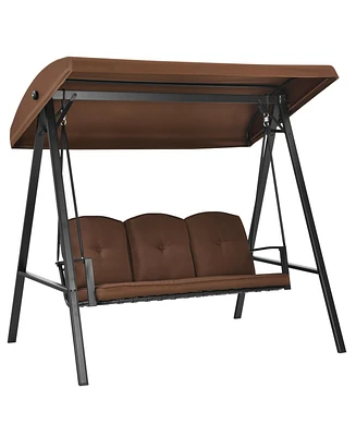 Outdoor 3-Seat Porch Swing with Adjust Canopy and Cushions