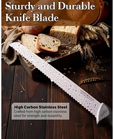Cook N Home 10-Inch Wavy Serrated High Carbon Stainless Steel Sharp Bread Slicer Knife,Ergonomic Handle, Black