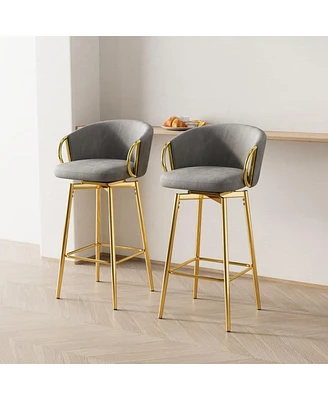 Set of 2 Modern 30 Inch Swivel Bar Stools with Upholstered Seats and Metal Legs Stylish Counter Height Chairs for Kitchen Dining or Home Bar-The Pop H