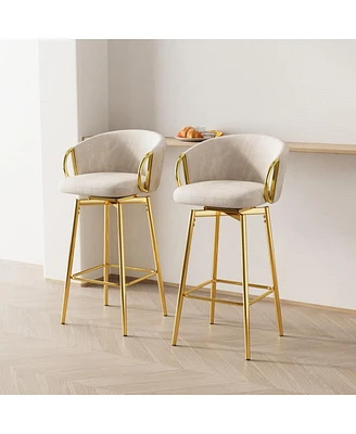 Set of 2 Modern 30 Inch Swivel Bar Stools with Upholstered Seats and Metal Legs Stylish Counter Height Chairs for Kitchen Dining or Home Bar-The Pop H