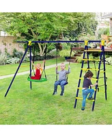 5-In-1 Outdoor Kids Swing Set with A-Shaped Metal Frame and Ground Stake