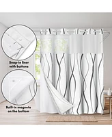 Americanflat 72x75 Hookless Shower Curtain - Gray Abstract Curve Lines Shower Curtain with Sheer Panel, Snap-In Liner, and Grommets - 100% Polyester