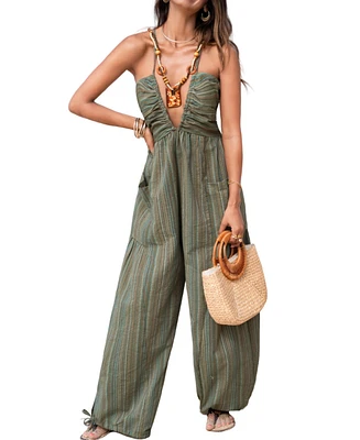 Cupshe Women's Forest Glow Striped Jumpsuit