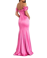 Mac Duggal Women's Satin Off The Shoulder Mermaid Gown With Bow