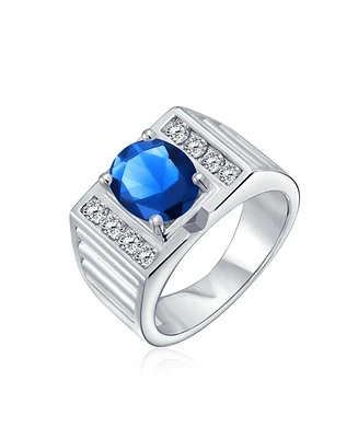Bling Jewelry Hip Hop Micro Pave Halo 2-3CT Clear Blue Oval Princess Cut Solitaire Cz Statement Promise Ring Wide Band Silver Plated Matte Brush Finis