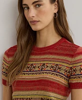 Lauren Ralph Petite Geo-Striped Short-Sleeve Sweater