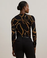 Lauren Ralph Petite Belting-Print Cotton-Blend Sweater