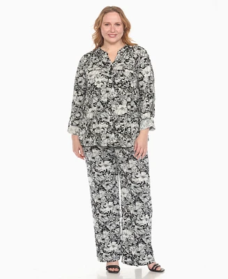 White Mark Plus 2-Piece Floral Print Tunic Top and Pants Set