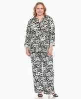 White Mark Plus 2-Piece Floral Print Tunic Top and Pants Set