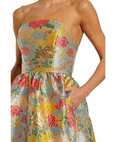 Mac Duggal Women's Strapless Brocade Floral Gown With Ruffle Hem