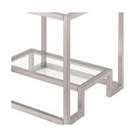Modern Square End Table – 22" Glass Top with Durable Steel Frame and Shelf