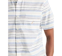 Nautica Men's Short Sleeve Striped Button-Down Oxford Shirt